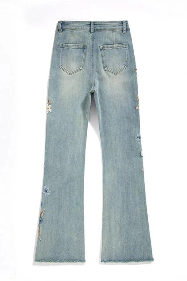 Floral Meadow Embroidered Jeans for Y2K Aesthetic and Coquette Style