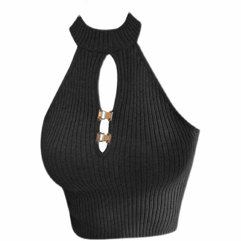 Florence Ribbed Halter Top - Y2K Aesthetic Cute Top for Stylish Outfits