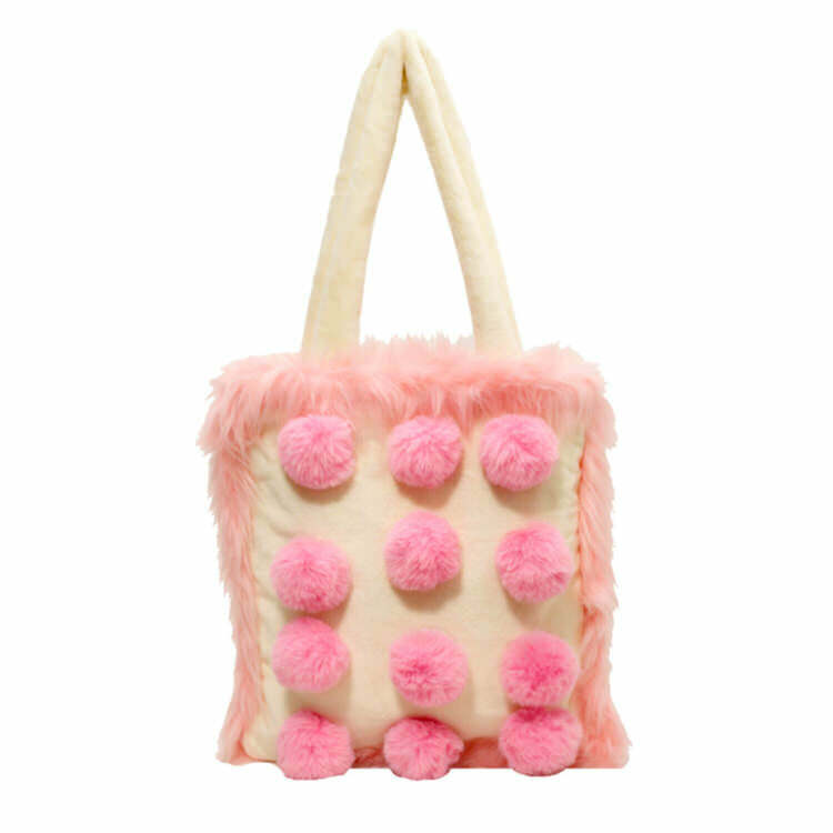 Fluffy Pink Pom Poms Bag - Y2K Aesthetic Cute Accessory for Every Outfit