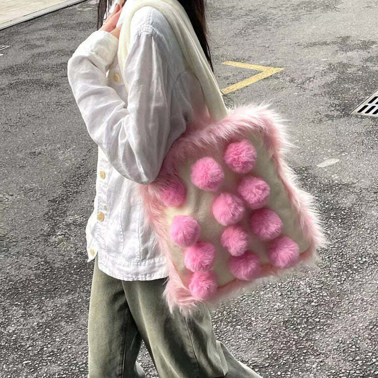 Fluffy Pink Pom Poms Bag - Y2K Aesthetic Cute Accessory for Every Outfit