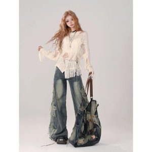 Free Spirit Distressed Sweater - Y2K Aesthetic Grunge Style Top