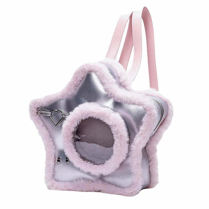 Furry Star-Shaped Backpack for Y2K Aesthetic and Coquette Style