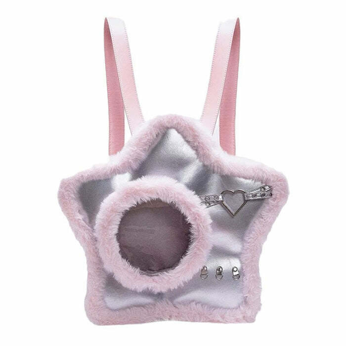 Furry Star-Shaped Backpack for Y2K Aesthetic and Coquette Style