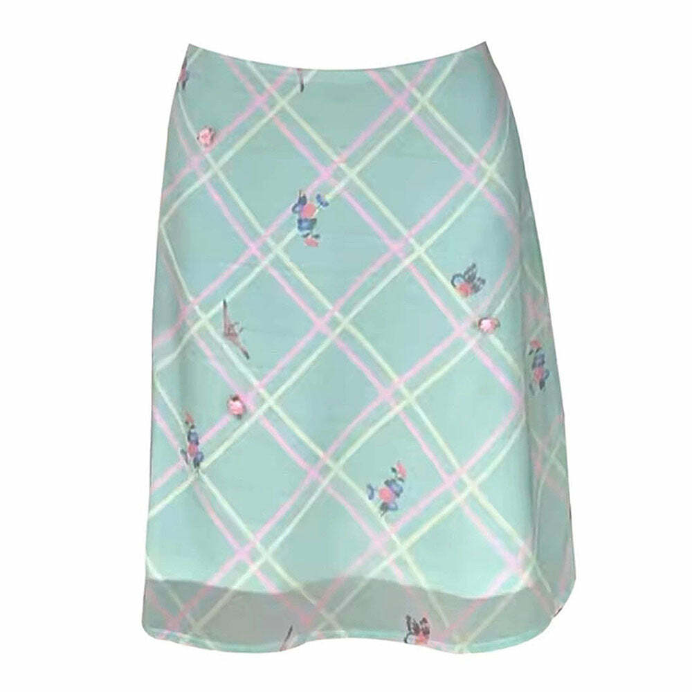 Garden of Envy Mint Green Plaid Cargo Skirt - Y2K Aesthetic Fashion