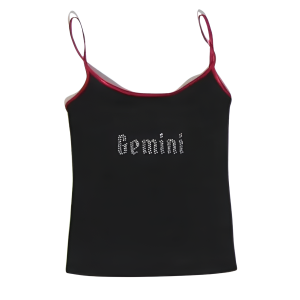 Gemini Zodiac Sign Y2K Rhinestone Top - Cute Aesthetic Fashion Piece