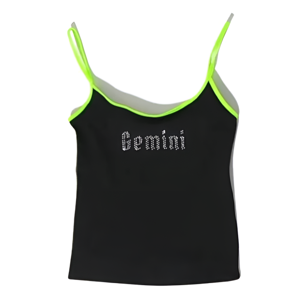 Gemini Zodiac Sign Y2K Rhinestone Top - Cute Aesthetic Fashion Piece