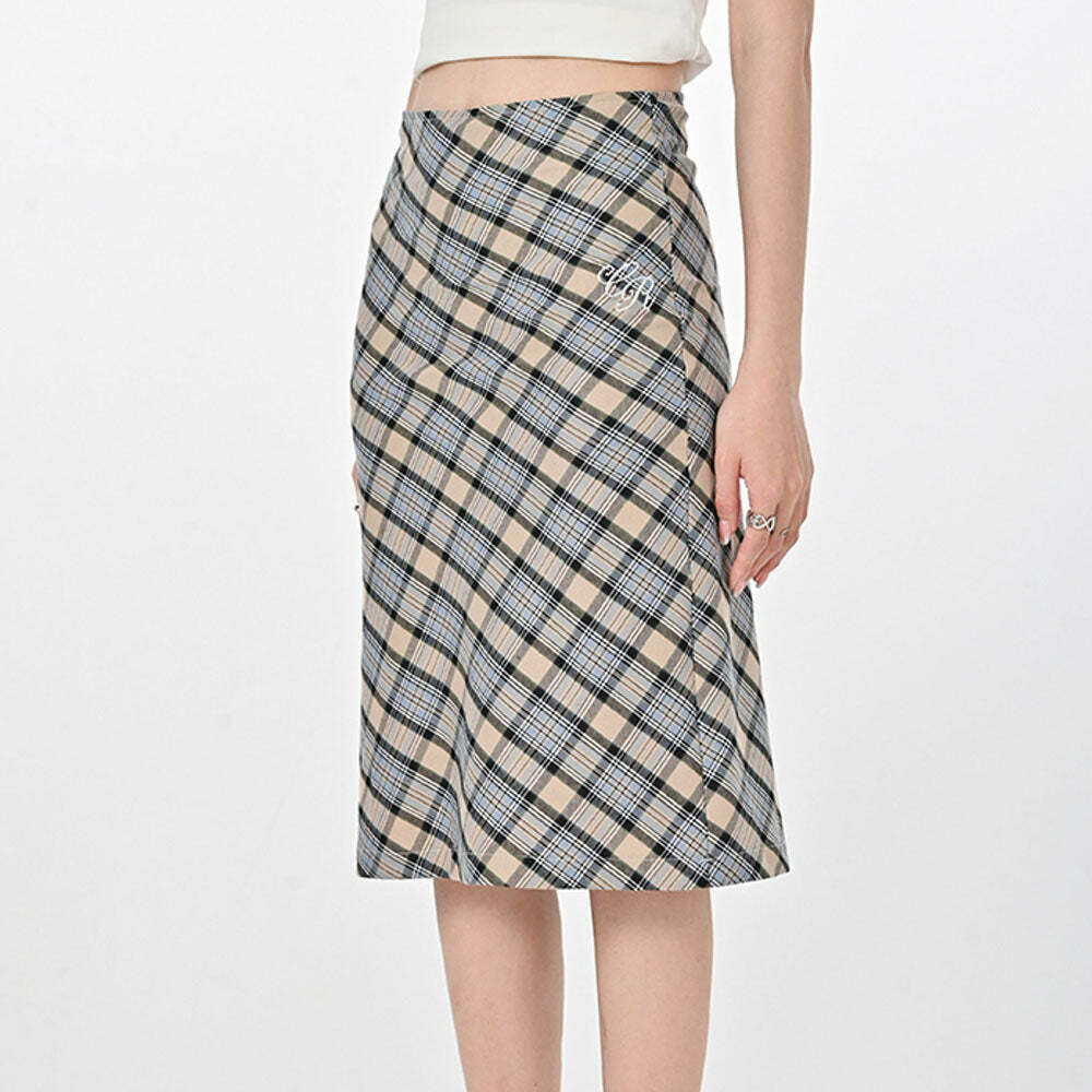 Gossip Goes Around Y2K Plaid Midi Skirt for Coquette Aesthetic Style