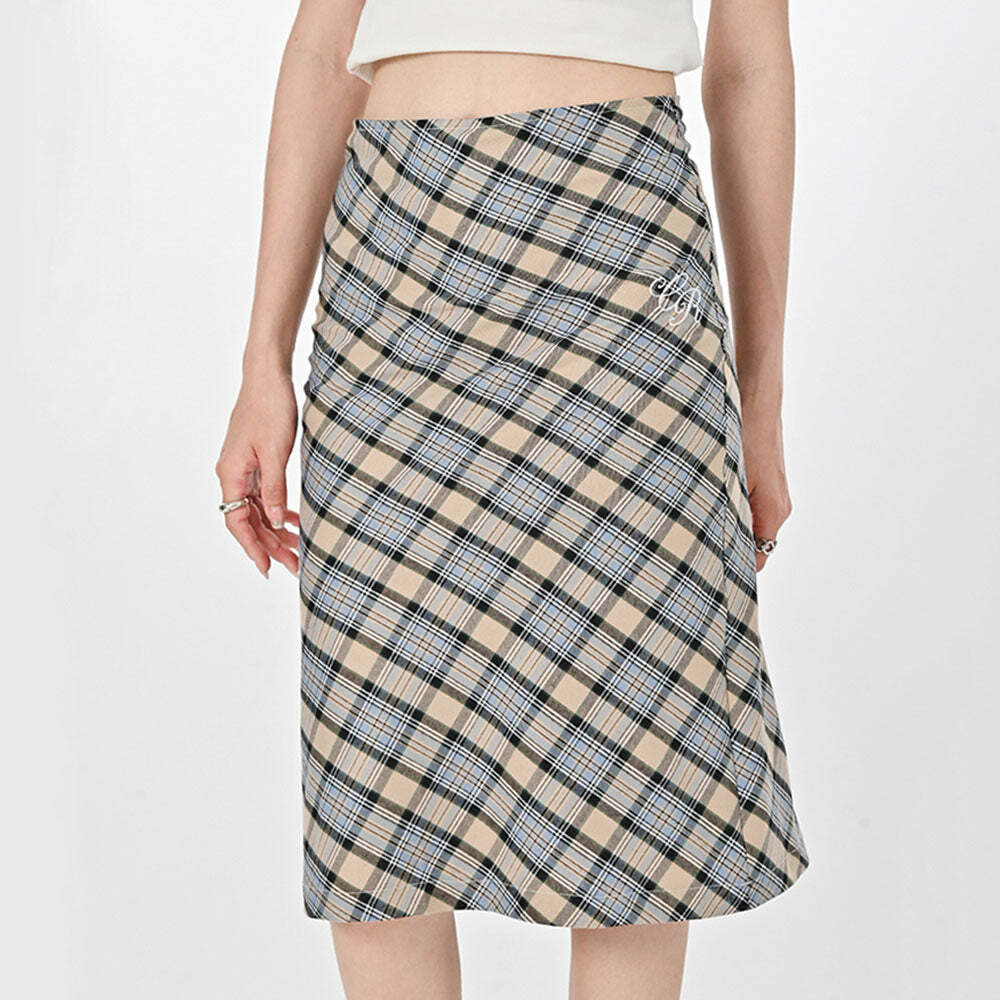 Gossip Goes Around Y2K Plaid Midi Skirt for Coquette Aesthetic Style