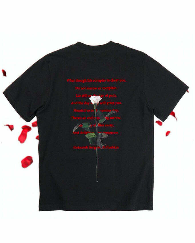 Goth Rose Graphic Tee - Y2K Aesthetic Cute Top for Grunge Style Lovers