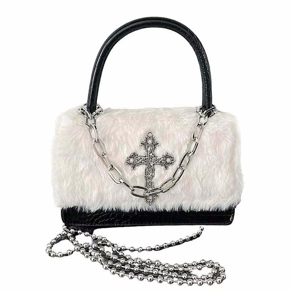 Gothic Aesthetic Fuzzy Bag for Y2K Style and Coquette Outfits