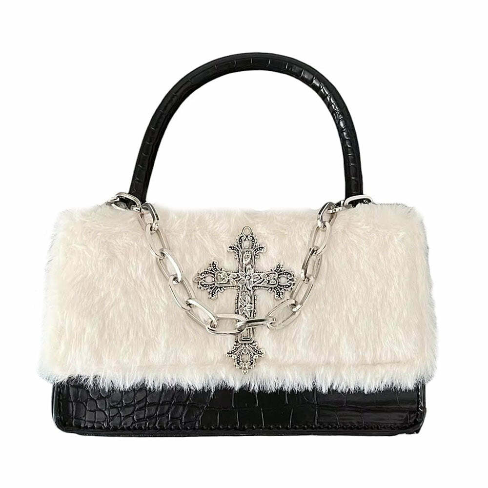 Gothic Aesthetic Fuzzy Bag for Y2K Style and Coquette Outfits