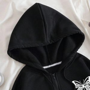 Gothic Butterfly Zip-Up Hoodie in Y2K Style for Aesthetic Outfits