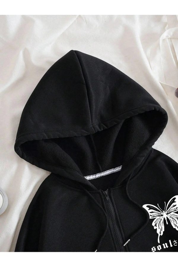 Gothic Butterfly Zip-Up Hoodie in Y2K Style for Aesthetic Outfits