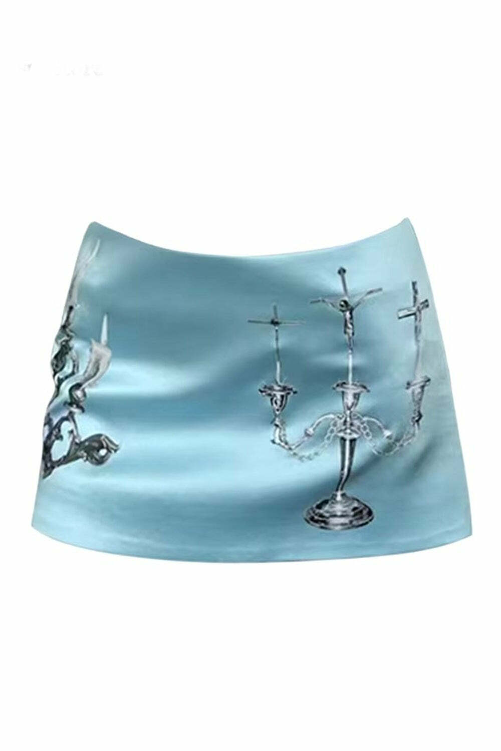 Gothic Candelabra Satin Mini Skirt for Y2K and Grunge Aesthetic Styles