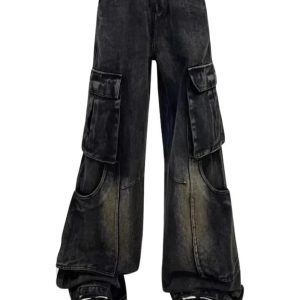 Gothic Cargo Flare Jeans for Y2K Aesthetic and Grunge Style Lovers