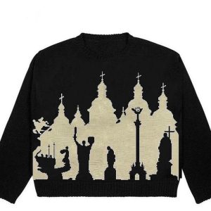 Gothic Cathedral Knit Sweater - Y2K Aesthetic Cozy Layering Essential