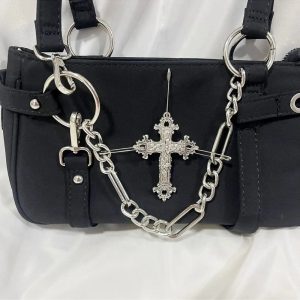 Gothic Cross Chain Shoulder Bag for Y2K and Grunge Aesthetic Lovers