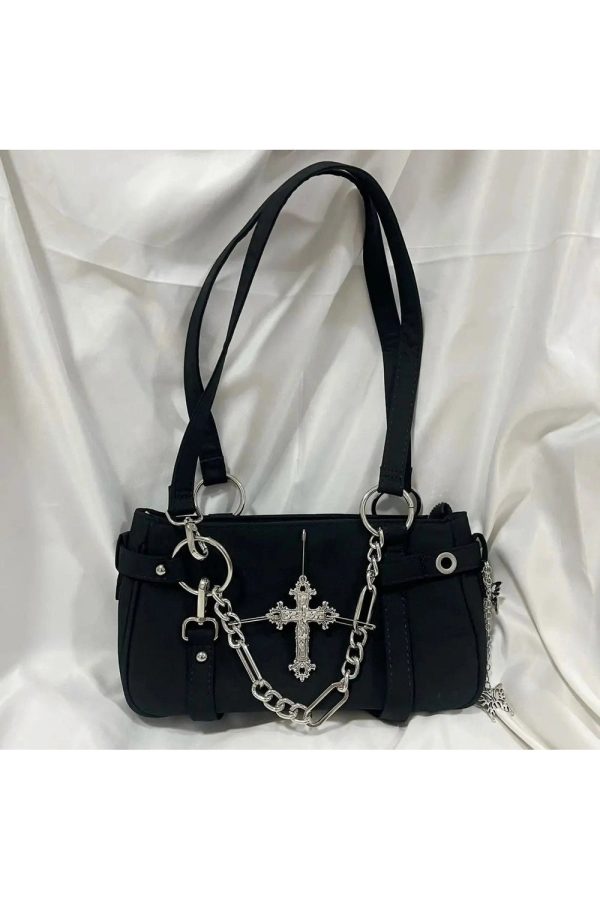 Gothic Cross Chain Shoulder Bag for Y2K and Grunge Aesthetic Lovers