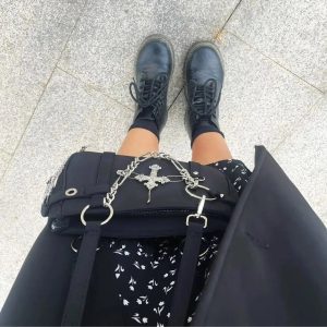 Gothic Cross Chain Shoulder Bag for Y2K and Grunge Aesthetic Lovers