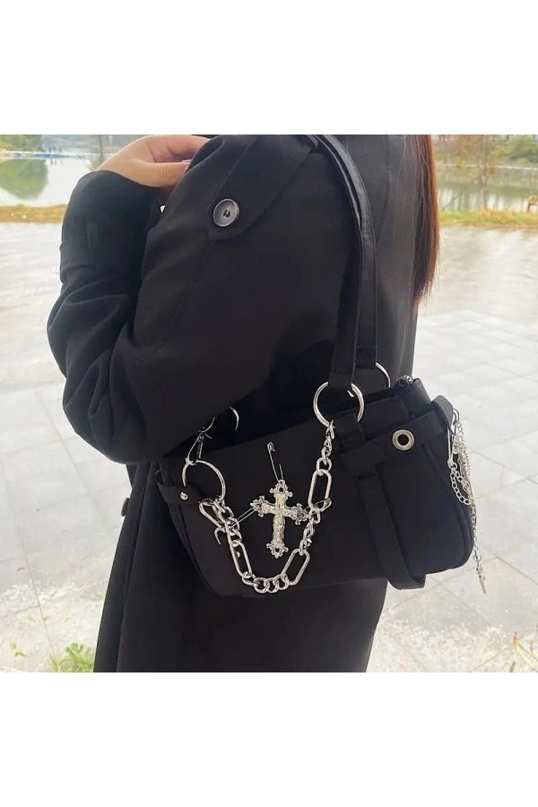 Gothic Cross Chain Shoulder Bag for Y2K and Grunge Aesthetic Lovers