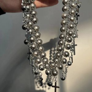 Gothic Cross Pearl Choker - Y2K Aesthetic Jewelry for Grunge Style Lovers