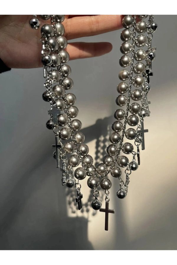 Gothic Cross Pearl Choker - Y2K Aesthetic Jewelry for Grunge Style Lovers