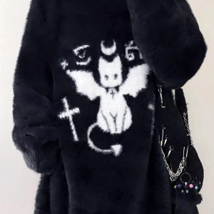 Gothic Demon Oversized Hoodie - Y2K Grunge Aesthetic Comfy Top