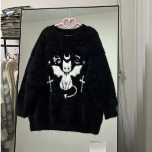 Gothic Demon Oversized Hoodie - Y2K Grunge Aesthetic Comfy Top