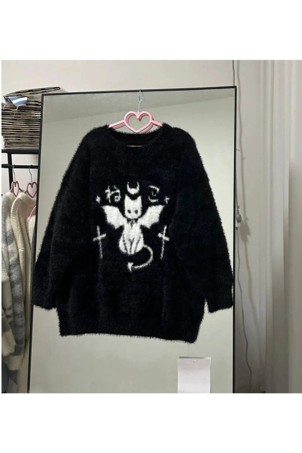 Gothic Demon Oversized Hoodie - Y2K Grunge Aesthetic Comfy Top