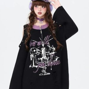 Gothic Dreamscape Y2K Sweater - Embrace Grunge Aesthetic Vibes