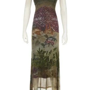 Gothic Forest Print Maxi Dress - Y2K Aesthetic with Grunge Style Vibes