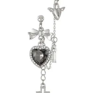 Gothic Heart Chain Drop Earrings for Y2K and Grunge Aesthetic Lovers