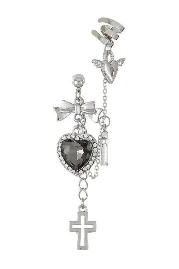 Gothic Heart Chain Drop Earrings for Y2K and Grunge Aesthetic Lovers