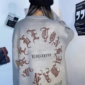 Gothic Knit Sweater in Dark Spine - Y2K Aesthetic & Grunge Style