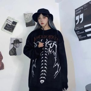 Gothic Knit Sweater in Dark Spine - Y2K Aesthetic & Grunge Style