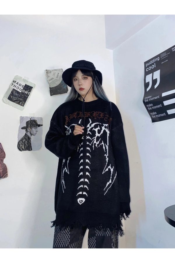 Gothic Knit Sweater in Dark Spine - Y2K Aesthetic & Grunge Style