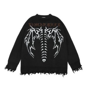 Gothic Knit Sweater in Dark Spine - Y2K Aesthetic & Grunge Style