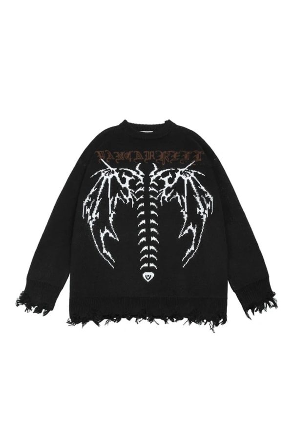 Gothic Knit Sweater in Dark Spine - Y2K Aesthetic & Grunge Style