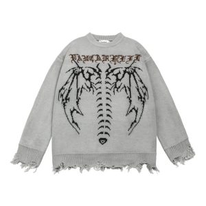 Gothic Knit Sweater in Dark Spine - Y2K Aesthetic & Grunge Style