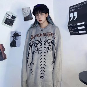 Gothic Knit Sweater in Dark Spine - Y2K Aesthetic & Grunge Style