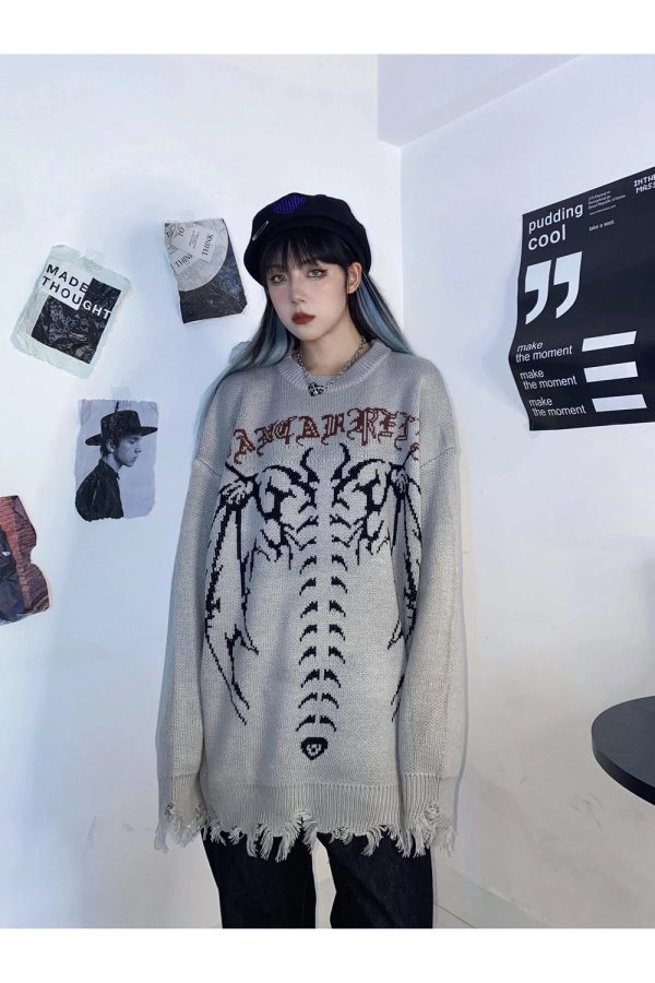 Gothic Knit Sweater in Dark Spine - Y2K Aesthetic & Grunge Style