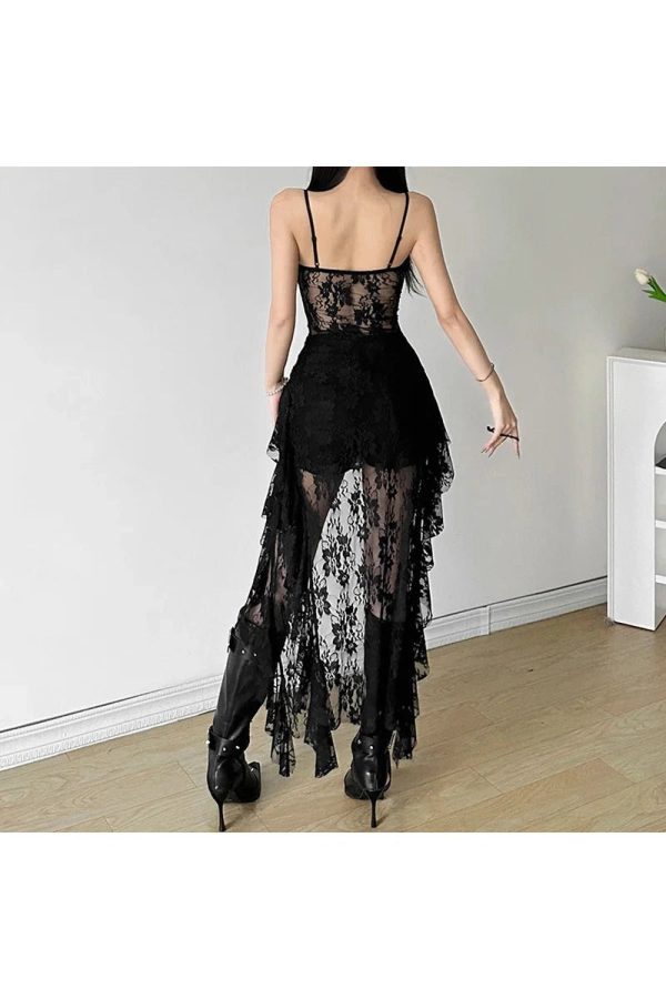 Gothic Lace High-Low Corset Dress for Y2K Aesthetic & Grunge Style