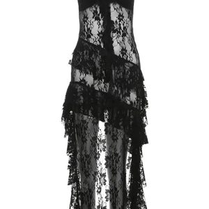 Gothic Lace High-Low Corset Dress for Y2K Aesthetic & Grunge Style