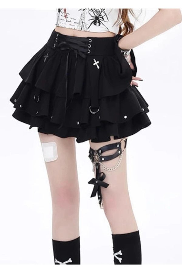 Gothic Layered Corset Skirt for Y2K Aesthetic and Grunge Style Outfits