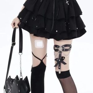 Gothic Layered Corset Skirt for Y2K Aesthetic and Grunge Style Outfits