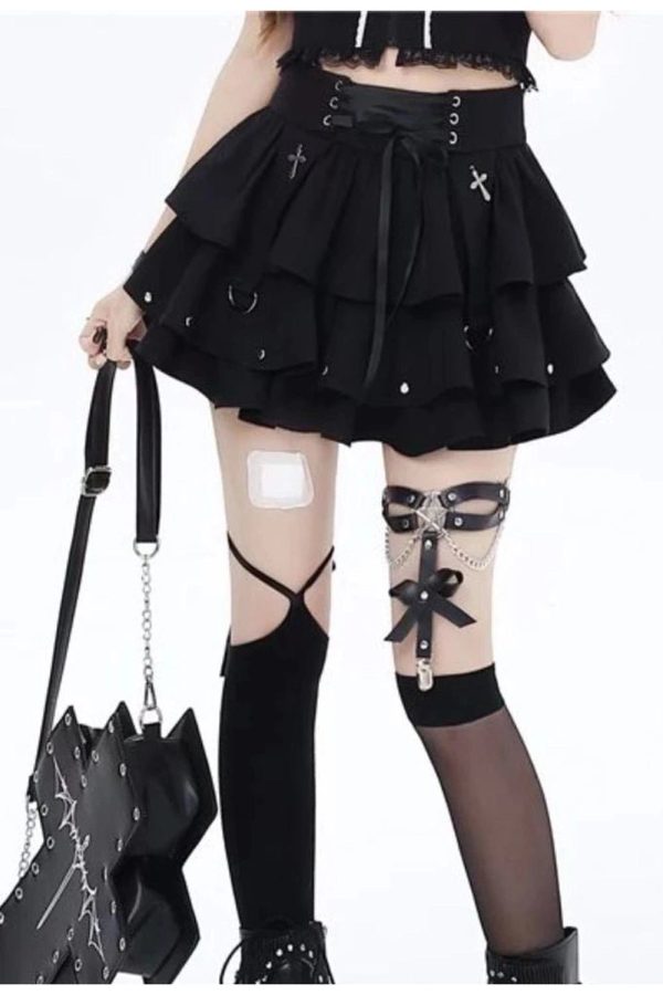 Gothic Layered Corset Skirt for Y2K Aesthetic and Grunge Style Outfits