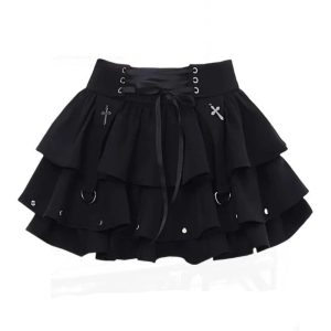 Gothic Layered Corset Skirt for Y2K Aesthetic and Grunge Style Outfits