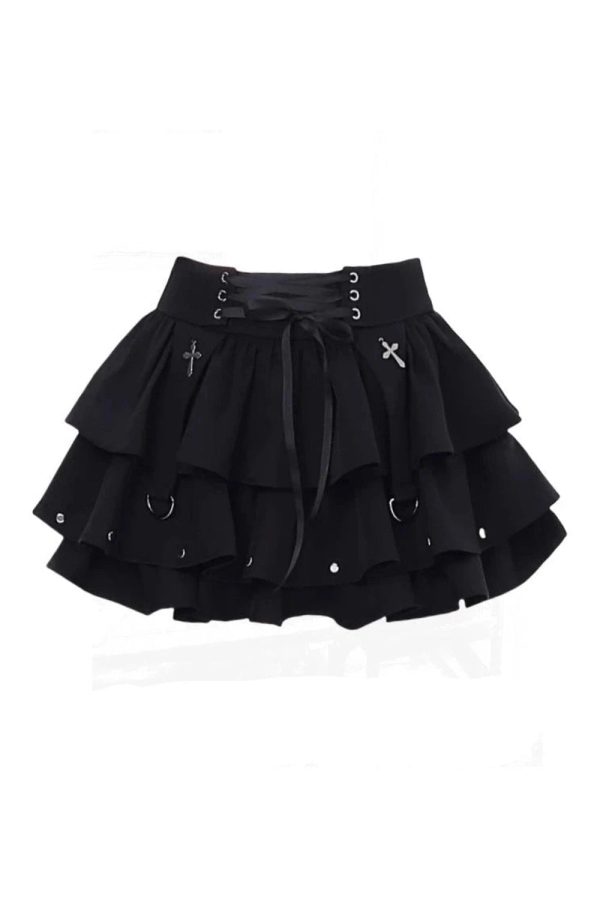 Gothic Layered Corset Skirt for Y2K Aesthetic and Grunge Style Outfits