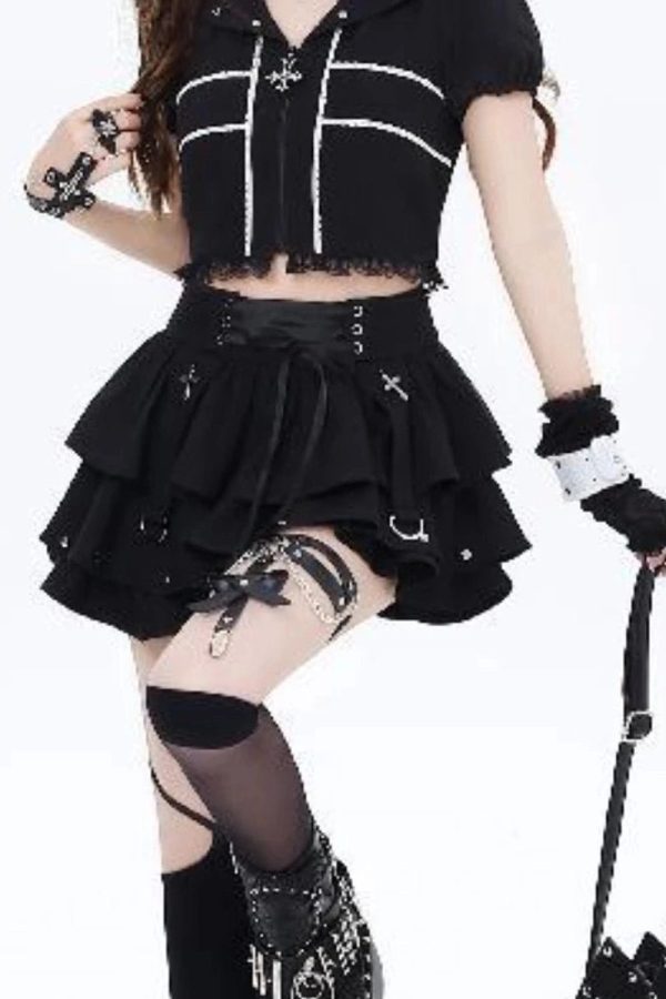 Gothic Layered Corset Skirt for Y2K Aesthetic and Grunge Style Outfits