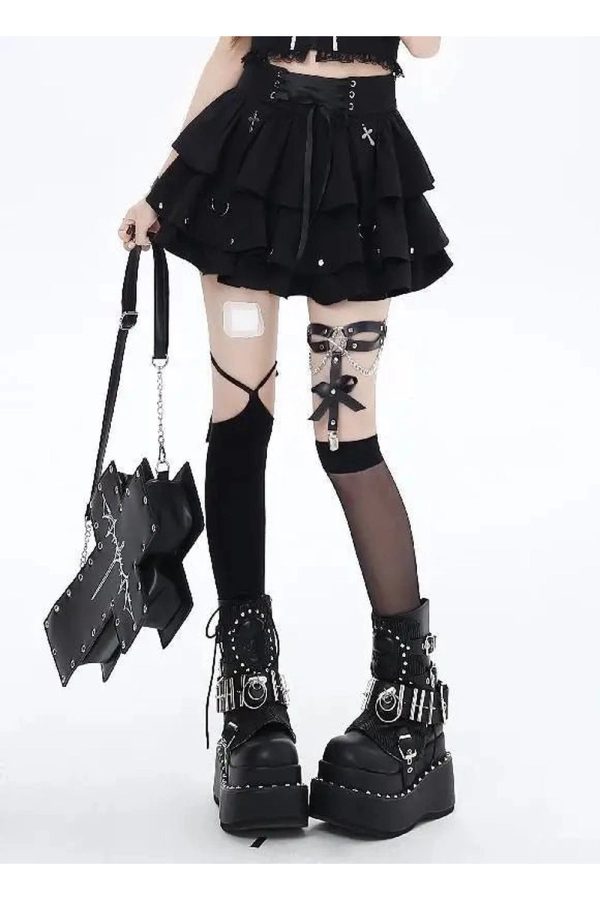 Gothic Layered Corset Skirt for Y2K Aesthetic and Grunge Style Outfits